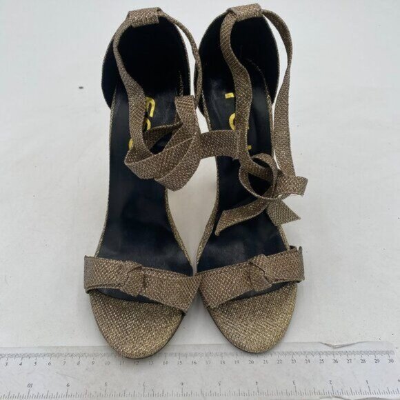 FSJ Women Flower Gold Metal Chain Chunky High Heels Ankle Strap Sandals Open Toe - Picture 3 of 8